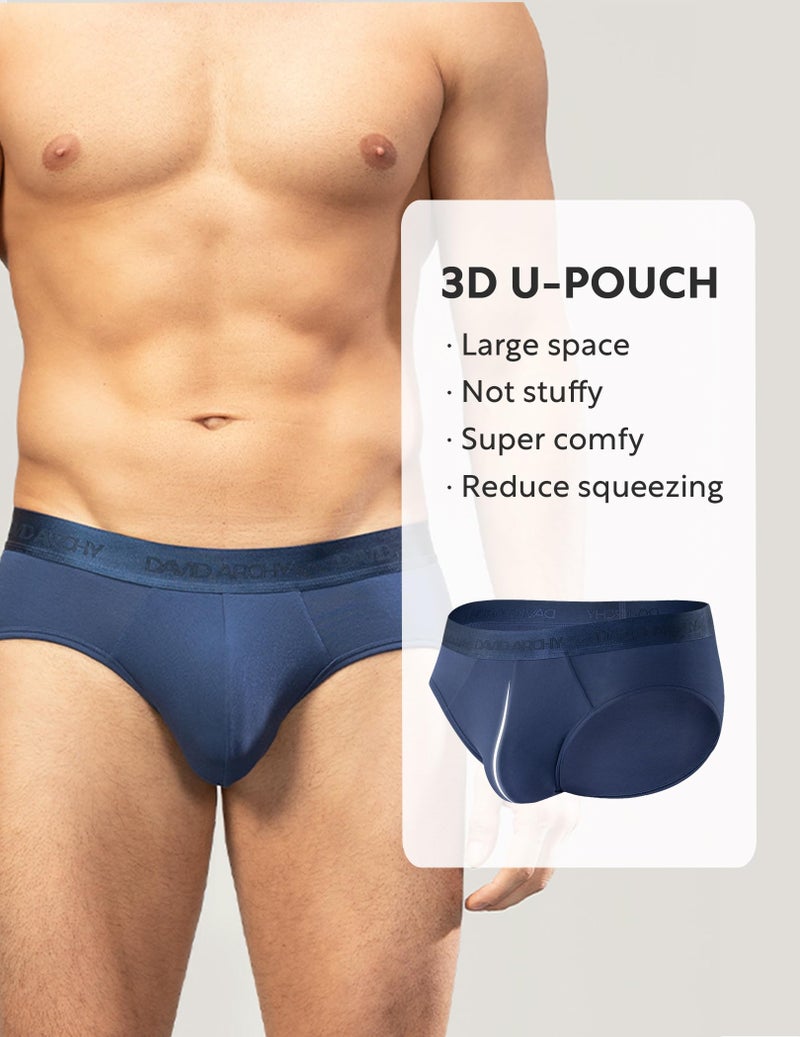 DAVID ARCHY Men's Briefs Modal No Fly Underwear Support Pouch Soft Comfort Briefs for Men 4 Pack (L,Black/Dark Gray/Navy Blue/Wine) - Image 2